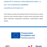 Realizace projektu Instalace FVE vč. akumulace v areálu společnosti H3 ateliér s.r.o.